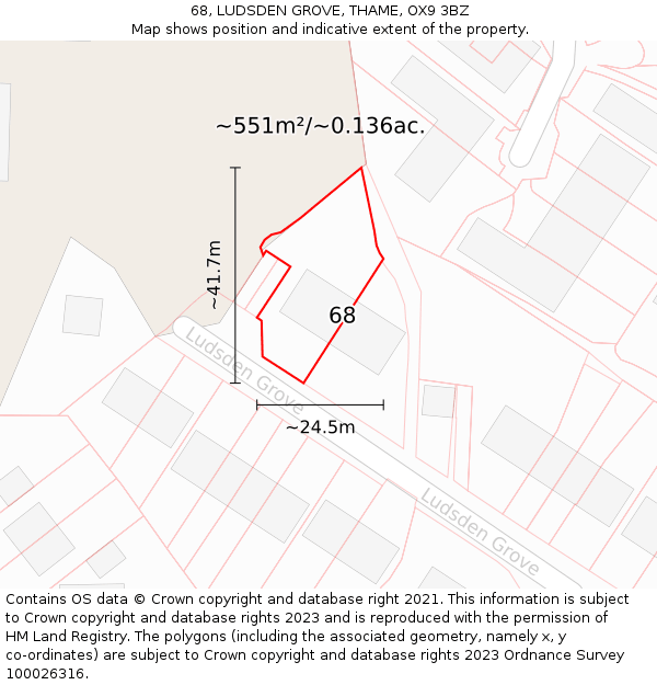 68, LUDSDEN GROVE, THAME, OX9 3BZ: Plot and title map