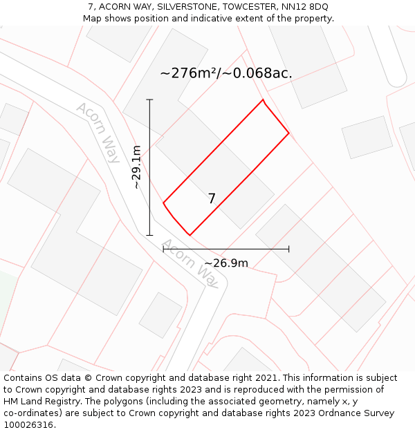 7, ACORN WAY, SILVERSTONE, TOWCESTER, NN12 8DQ: Plot and title map