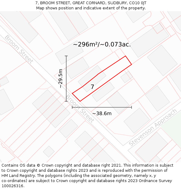 7, BROOM STREET, GREAT CORNARD, SUDBURY, CO10 0JT: Plot and title map