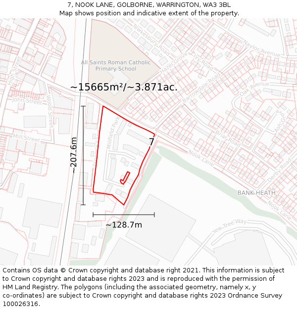 7, NOOK LANE, GOLBORNE, WARRINGTON, WA3 3BL: Plot and title map