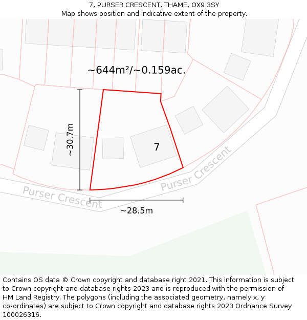 7, PURSER CRESCENT, THAME, OX9 3SY: Plot and title map