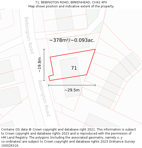 71, BEBINGTON ROAD, BIRKENHEAD, CH42 4PX: Plot and title map