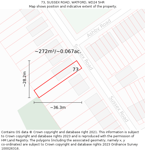 73, SUSSEX ROAD, WATFORD, WD24 5HR: Plot and title map