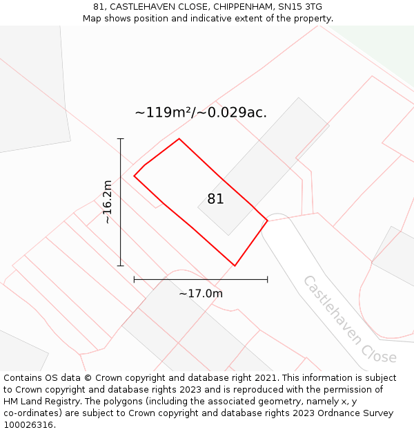 81, CASTLEHAVEN CLOSE, CHIPPENHAM, SN15 3TG: Plot and title map