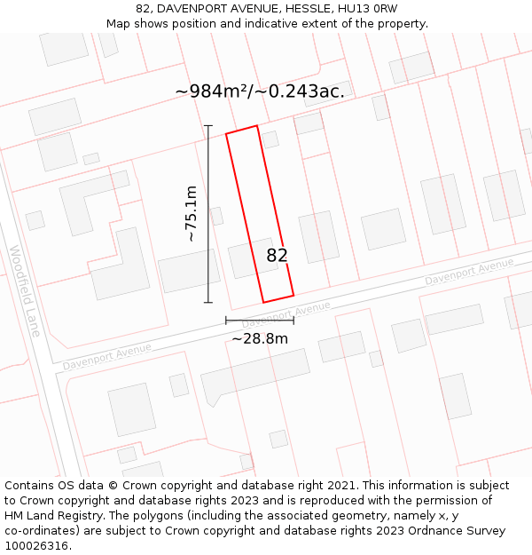 82, DAVENPORT AVENUE, HESSLE, HU13 0RW: Plot and title map