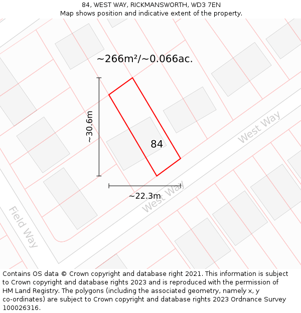 84, WEST WAY, RICKMANSWORTH, WD3 7EN: Plot and title map