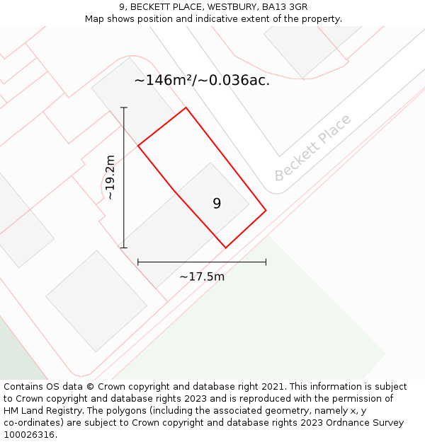 9, BECKETT PLACE, WESTBURY, BA13 3GR: Plot and title map