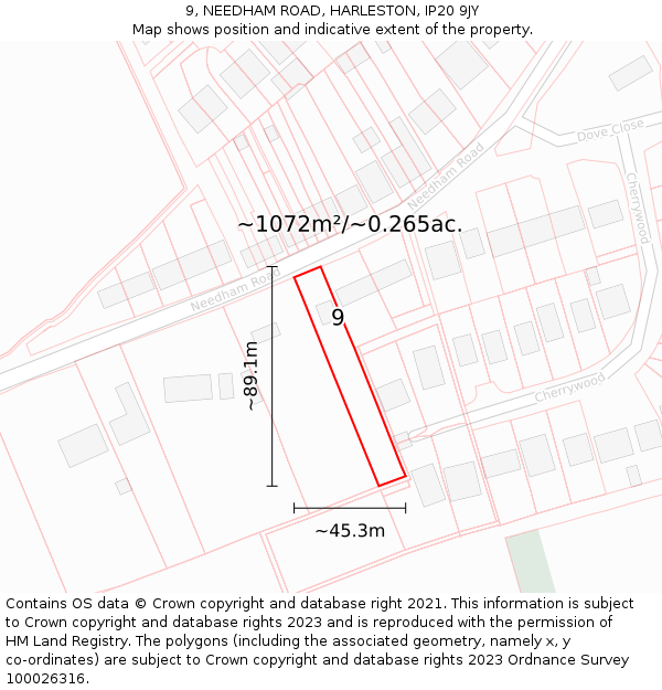 9, NEEDHAM ROAD, HARLESTON, IP20 9JY: Plot and title map