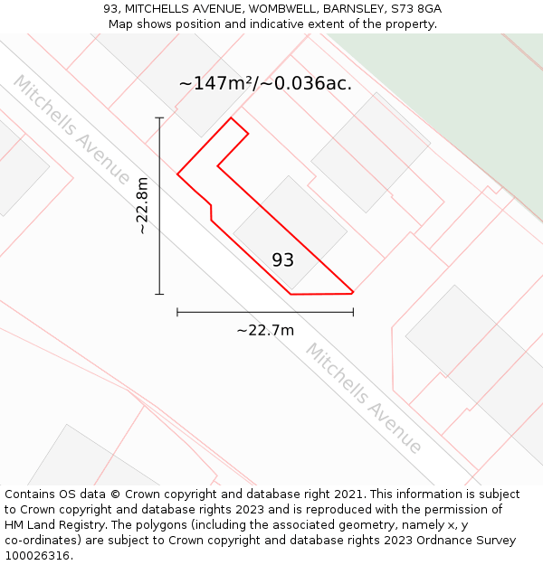93, MITCHELLS AVENUE, WOMBWELL, BARNSLEY, S73 8GA: Plot and title map