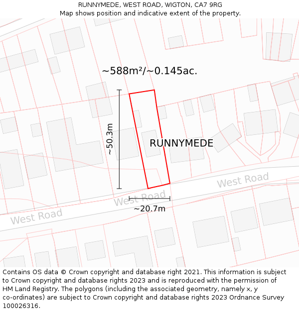 RUNNYMEDE, WEST ROAD, WIGTON, CA7 9RG: Plot and title map