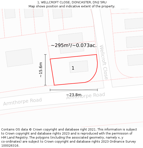 1, WELLCROFT CLOSE, DONCASTER, DN2 5RU: Plot and title map