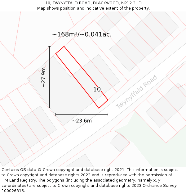 10, TWYNYFFALD ROAD, BLACKWOOD, NP12 3HD: Plot and title map