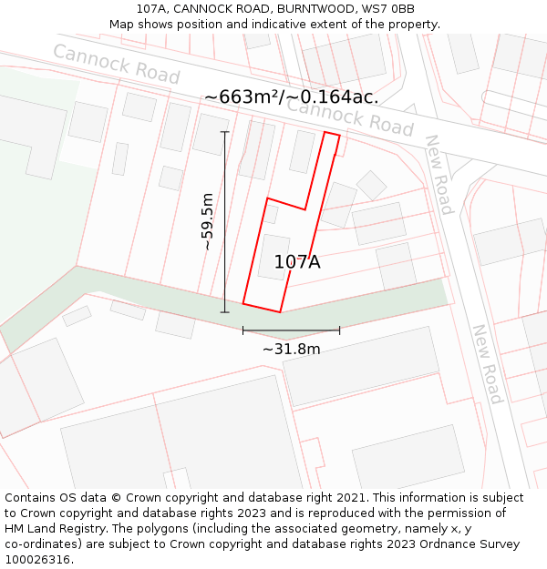 107A, CANNOCK ROAD, BURNTWOOD, WS7 0BB: Plot and title map