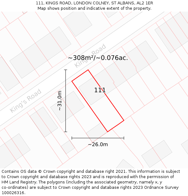 111, KINGS ROAD, LONDON COLNEY, ST ALBANS, AL2 1ER: Plot and title map