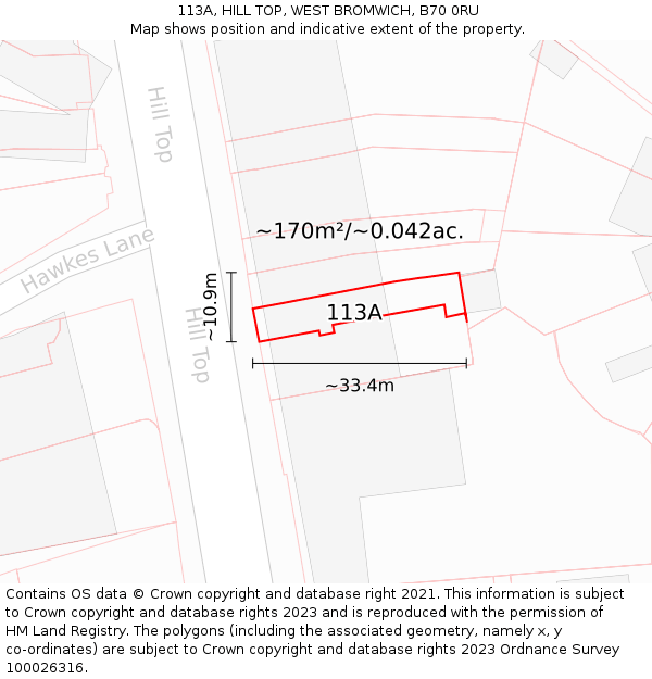 113A, HILL TOP, WEST BROMWICH, B70 0RU: Plot and title map