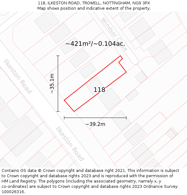 118, ILKESTON ROAD, TROWELL, NOTTINGHAM, NG9 3PX: Plot and title map