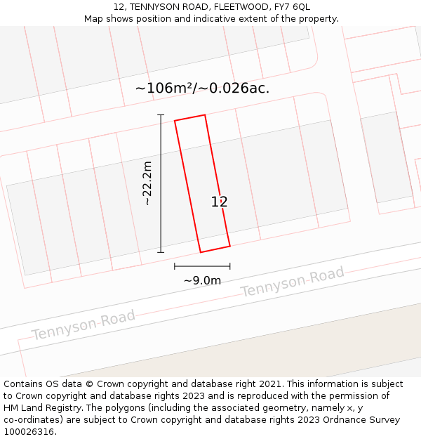 12, TENNYSON ROAD, FLEETWOOD, FY7 6QL: Plot and title map