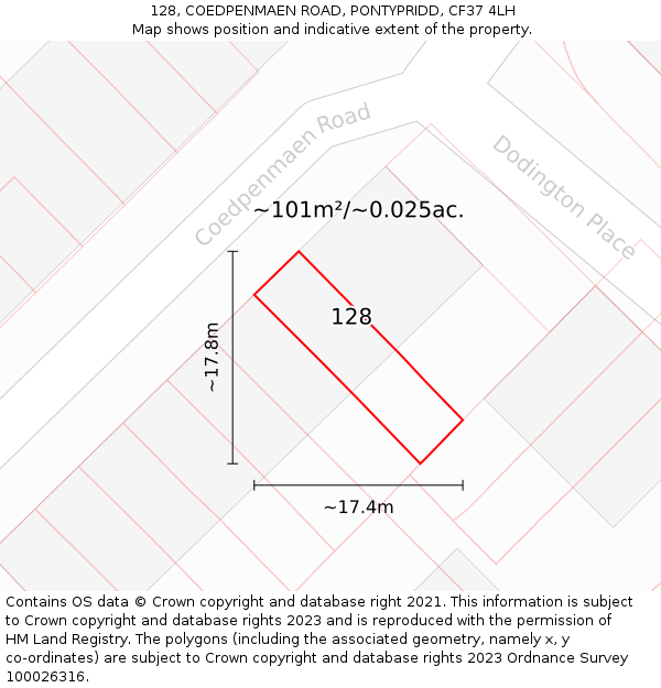 128, COEDPENMAEN ROAD, PONTYPRIDD, CF37 4LH: Plot and title map