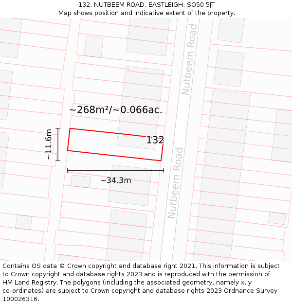 132, NUTBEEM ROAD, EASTLEIGH, SO50 5JT: Plot and title map