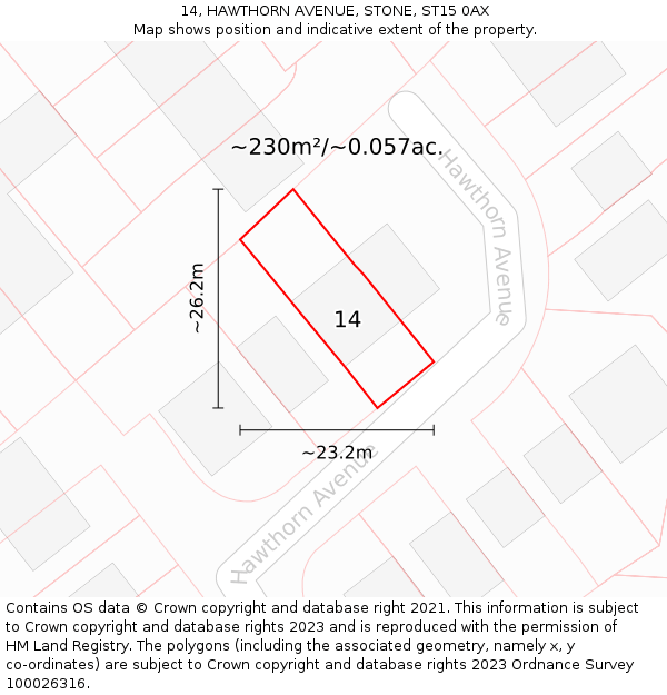 14, HAWTHORN AVENUE, STONE, ST15 0AX: Plot and title map