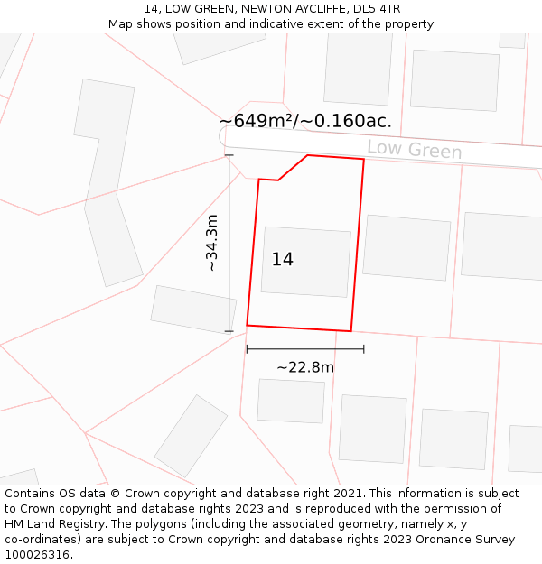 14, LOW GREEN, NEWTON AYCLIFFE, DL5 4TR: Plot and title map