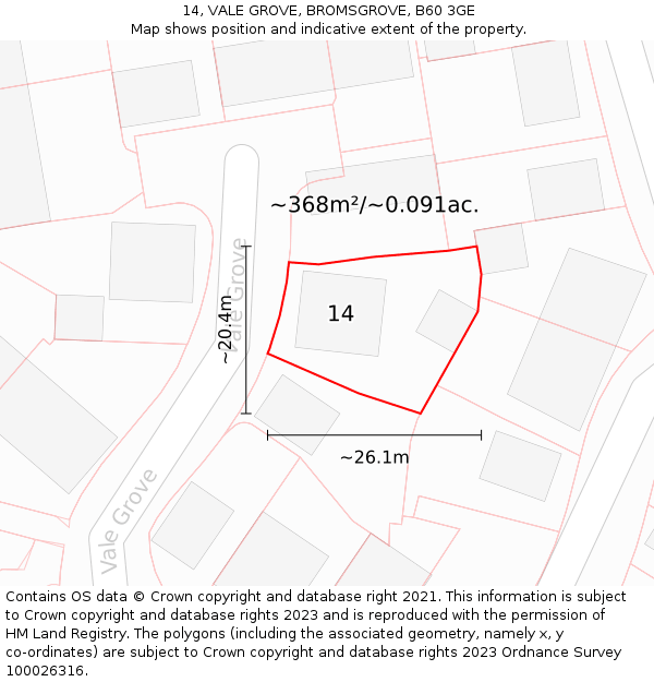 14, VALE GROVE, BROMSGROVE, B60 3GE: Plot and title map