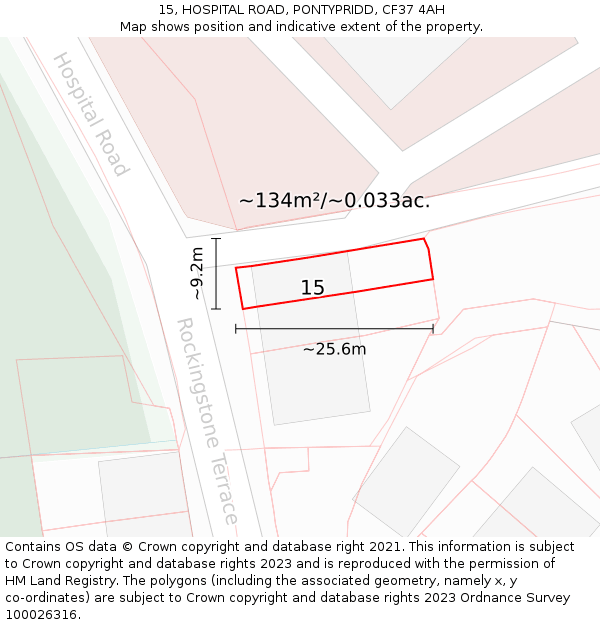 15, HOSPITAL ROAD, PONTYPRIDD, CF37 4AH: Plot and title map