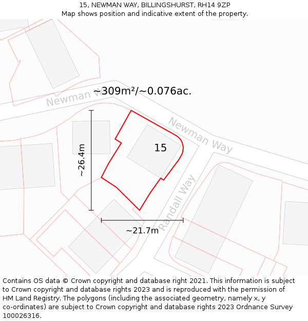 15, NEWMAN WAY, BILLINGSHURST, RH14 9ZP: Plot and title map
