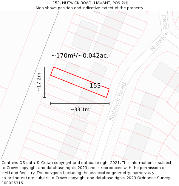153, NUTWICK ROAD, HAVANT, PO9 2UJ: Plot and title map