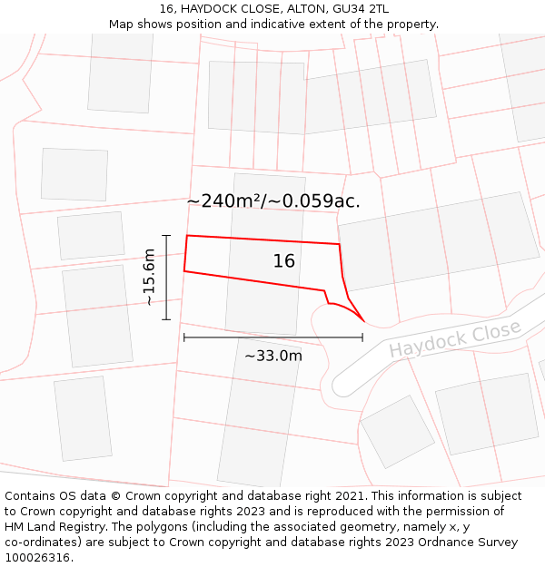 16, HAYDOCK CLOSE, ALTON, GU34 2TL: Plot and title map