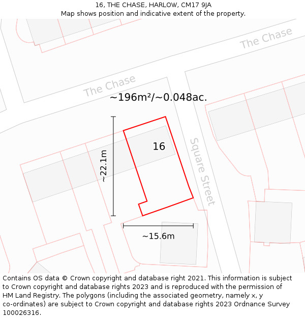 16, THE CHASE, HARLOW, CM17 9JA: Plot and title map