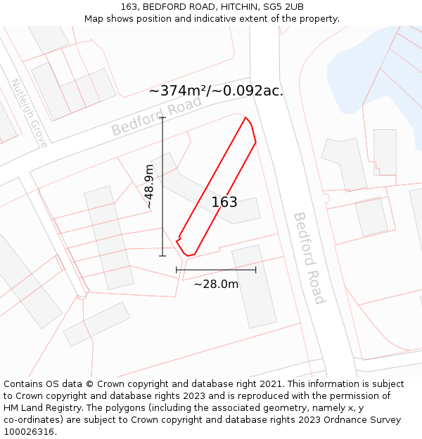 163, BEDFORD ROAD, HITCHIN, SG5 2UB: Plot and title map