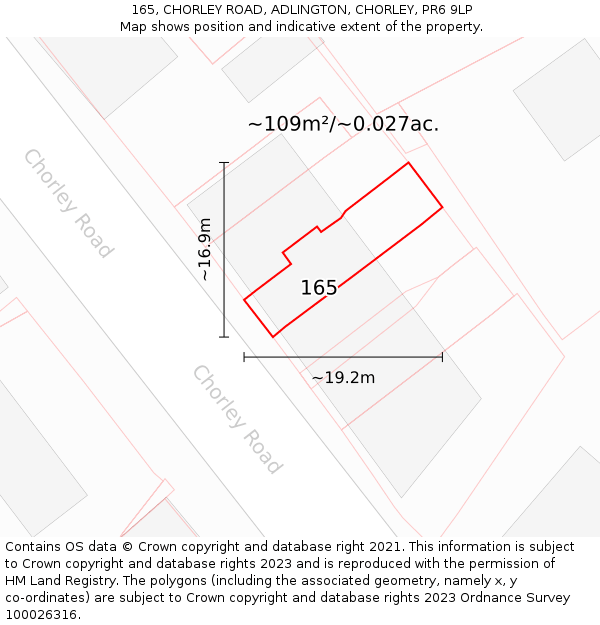 165, CHORLEY ROAD, ADLINGTON, CHORLEY, PR6 9LP: Plot and title map