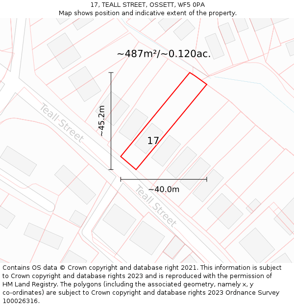 17, TEALL STREET, OSSETT, WF5 0PA: Plot and title map