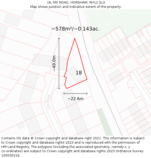 18, FAY ROAD, HORSHAM, RH12 2LG: Plot and title map