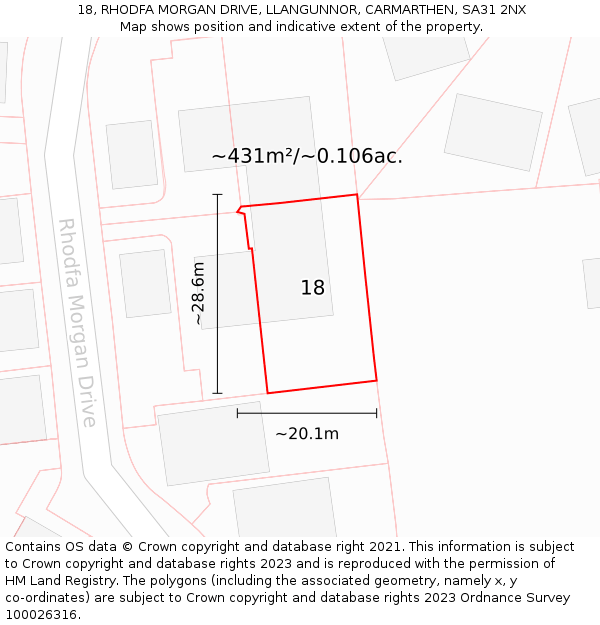 18, RHODFA MORGAN DRIVE, LLANGUNNOR, CARMARTHEN, SA31 2NX: Plot and title map