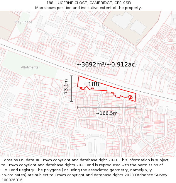 188, LUCERNE CLOSE, CAMBRIDGE, CB1 9SB: Plot and title map