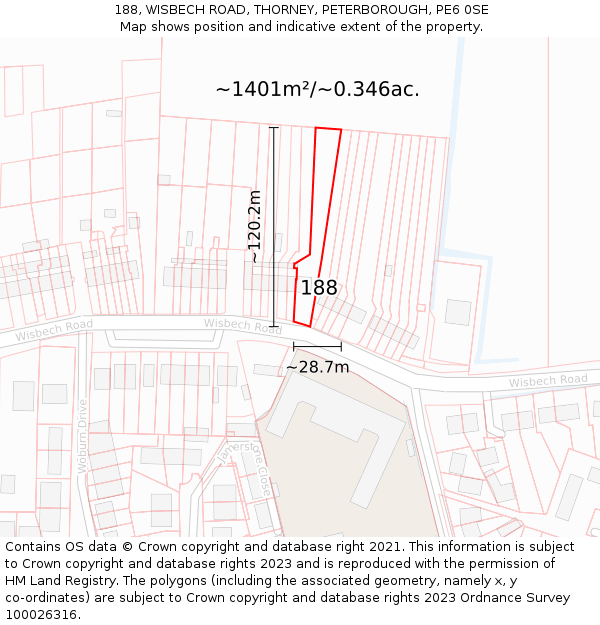 188, WISBECH ROAD, THORNEY, PETERBOROUGH, PE6 0SE: Plot and title map