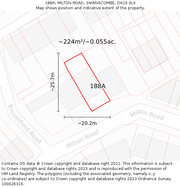 188A, MILTON ROAD, SWANSCOMBE, DA10 0LX: Plot and title map