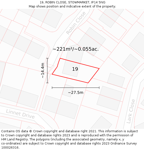 19, ROBIN CLOSE, STOWMARKET, IP14 5NG: Plot and title map