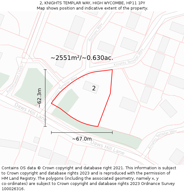 2, KNIGHTS TEMPLAR WAY, HIGH WYCOMBE, HP11 1PY: Plot and title map