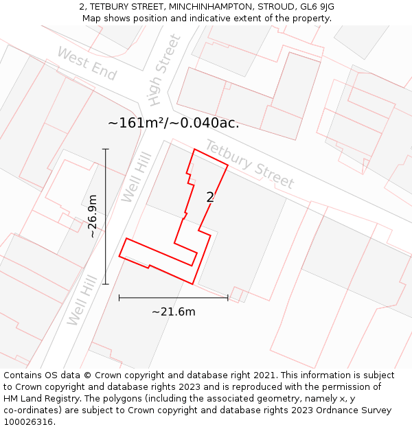 2, TETBURY STREET, MINCHINHAMPTON, STROUD, GL6 9JG: Plot and title map