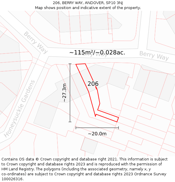 206, BERRY WAY, ANDOVER, SP10 3NJ: Plot and title map