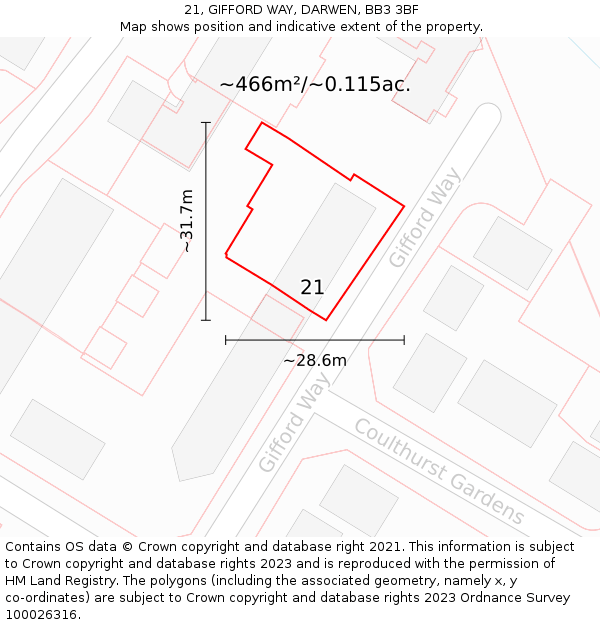 21, GIFFORD WAY, DARWEN, BB3 3BF: Plot and title map