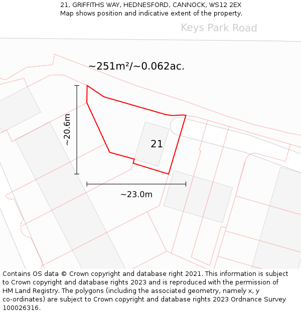 21, GRIFFITHS WAY, HEDNESFORD, CANNOCK, WS12 2EX: Plot and title map