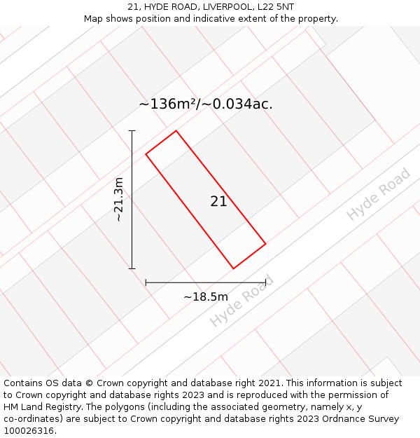 21, HYDE ROAD, LIVERPOOL, L22 5NT: Plot and title map