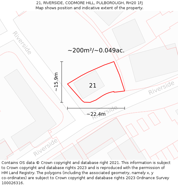 21, RIVERSIDE, CODMORE HILL, PULBOROUGH, RH20 1FJ: Plot and title map