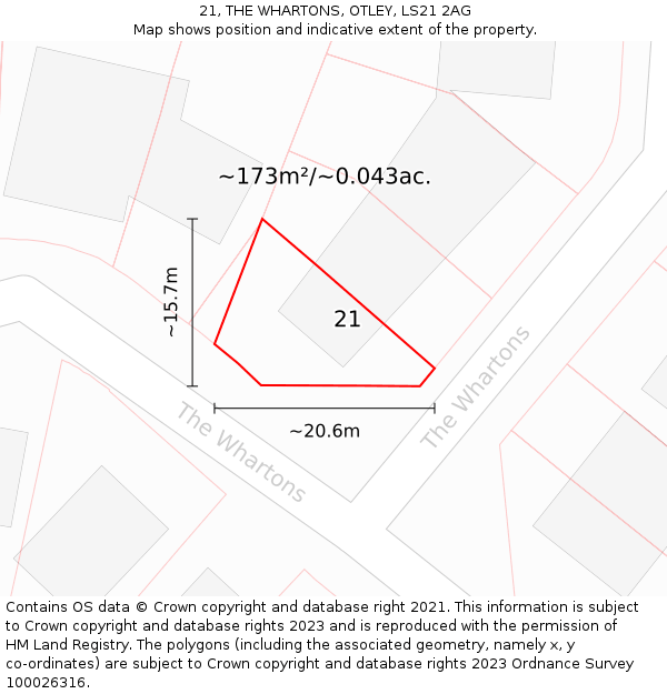 21, THE WHARTONS, OTLEY, LS21 2AG: Plot and title map