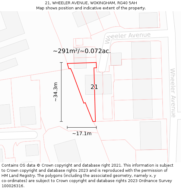 21, WHEELER AVENUE, WOKINGHAM, RG40 5AH: Plot and title map