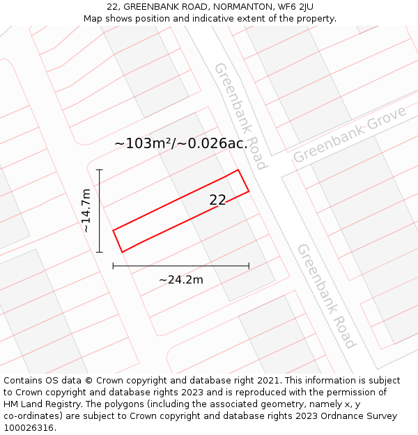 22, GREENBANK ROAD, NORMANTON, WF6 2JU: Plot and title map